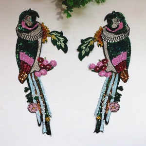 A Pair of Bird Sequined Iron on Applique Patch,Paillette Patch,Sequins Patch Supplies for Coat,T-Shirt,Jeans Decorative Appliques Patches