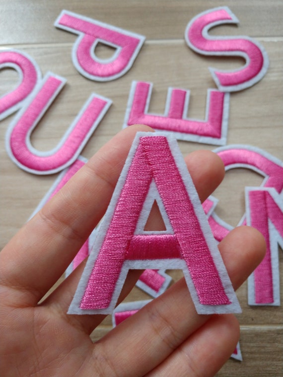 Pink Embroidered Iron on Letters Applique Patch,iron on Name Letters Patch  for T-shirt or Coat,decoration Embroidery Iron on Patches 