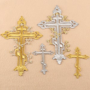 Gold or Silver Embroidered Iron on Applique Patch,Embroidery Cross Patch for T-Shirt or Coat,Decoration Embroidery Appliques Patches