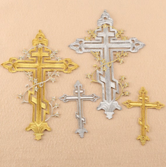 Gold or Silver Embroidered Iron on Applique Patch,embroidery Cross Patch  for T-shirt or Coat,decoration Embroidery Appliques Patches 