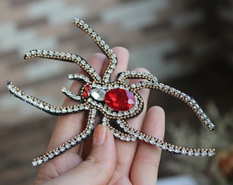 Delicate Embroidery Rhinestone Spider Sequined Applique Patch,Beaded Spider Patch Supplies for Coat,T-Shirt,Costume Decorative Patches