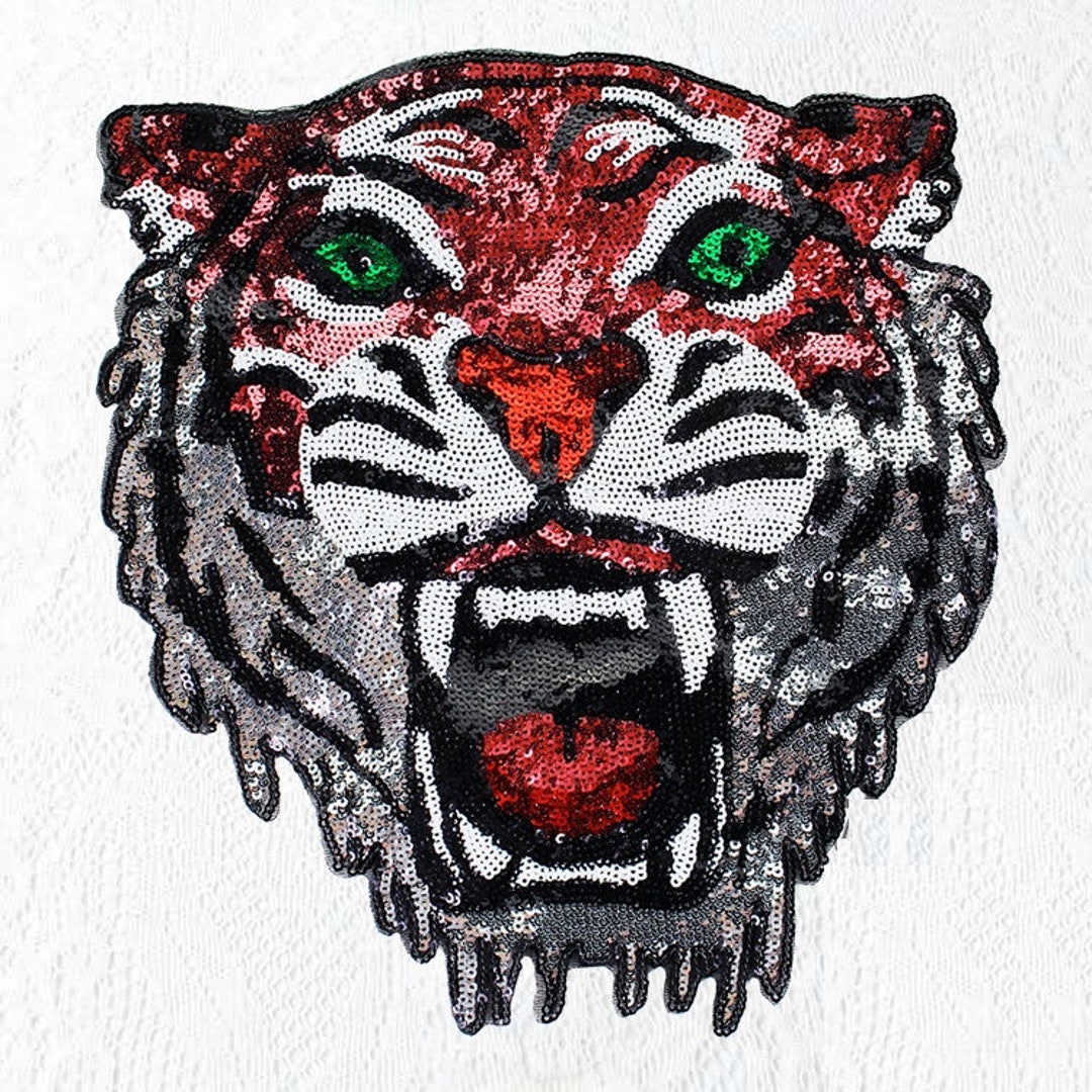 Large Tiger Sequined Embroidery Applique Patch,paillette Patch,sequins