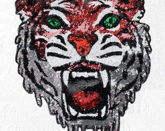 Large Tiger Sequined Embroidery Applique Patch,Paillette Patch,Sequins Tiger Head Patch Supplies for Coat,T-Shirt,Costume Decorative Patches