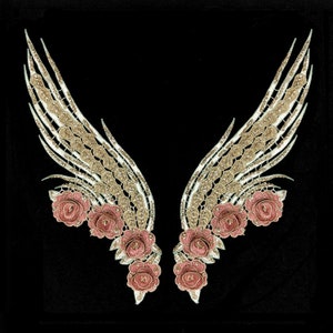 A Pair of Embroidered 3D Flower Applique Patch,Vintage Floral Wing Supplies Patch for Clothing or Dress,Decoration Embroidery Appliques