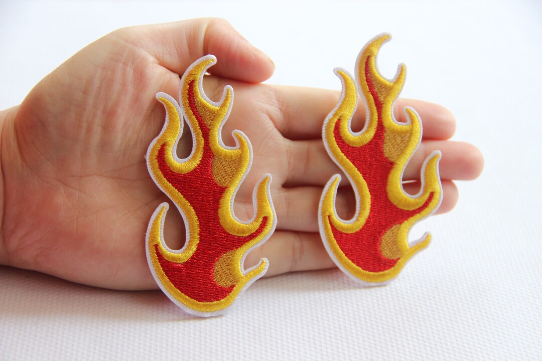 One Pair of Flame Embroidered Applique Patch,embroidery Iron on Flame Patches,tshirt or Jeans