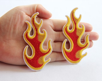 One Pair of Flame Embroidered Applique Patch,Embroidery Iron On Flame Patches,T-shirt or Jeans Decorative Embroidery Appliques Patches