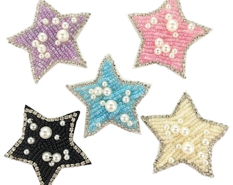 Patch appliqué étoile perlé à broderie délicate, fournitures pour patch étoiles en strass pour manteau, t-shirt, patchs appliqués décoratifs pour déguisements