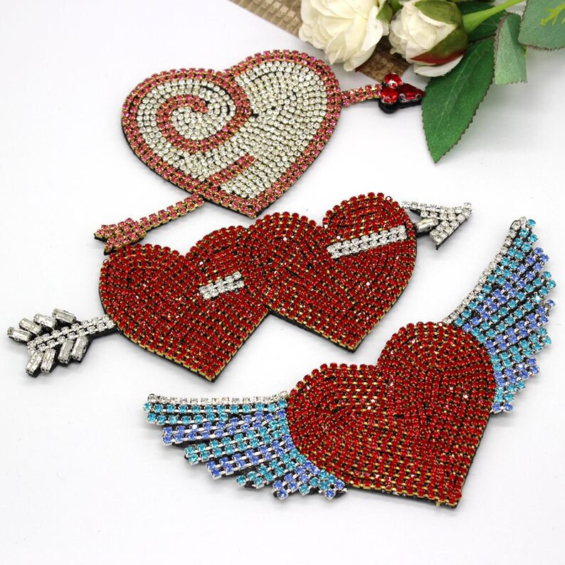 Delicate Embroidery Rhinestone Heart Sequined Applique Patch,beaded ...