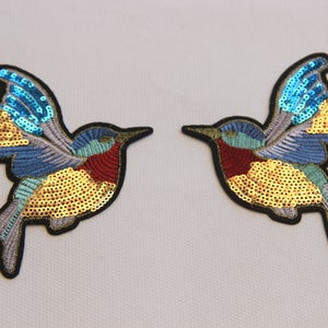 Parche de lentejuelas con diseño de pájaros voladores, ideal para abrigos, camisetas y vaqueros.