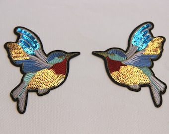 A Pair of Flying Birds Sequined Applique Patch,Paillette Patch,Sequins Patch Supplies for Coat,T-Shirt,Jeans Decorative Appliques Patches