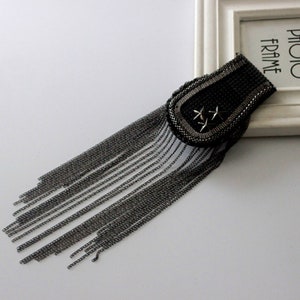 A Pair of Black Long Tassels Epaulet,Handmade Shoulder Pad,Studs Shoulder Decoration Epaulets,Shoulder Embellishment,Epaulets