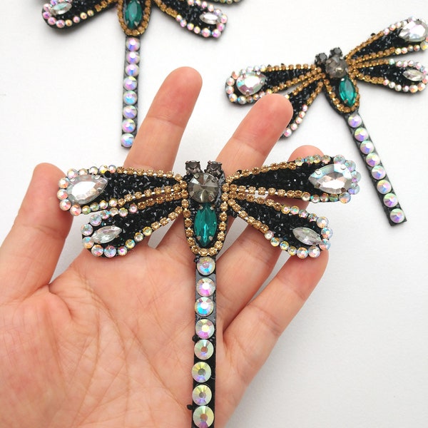 Delicate Dragonfly Embroidery Beaded Applique Patch,Rhinestone Dragonfly Patch Supplies for Coat,T-Shirt,Costume Decorative Applique Patches