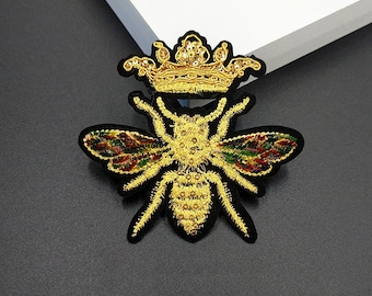 Delicate Crown Bee Embroidered Applique Patch,Embroidery Bee Patch for Clothing or Dress,Decorative Embroidery Appliques Patches