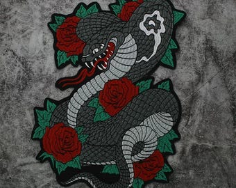 Large Snake Embroidered Applique Patch,Embroidery Flower Snake Patch for Coat,T-Shirt or Jeans Decorative Embroidery Appliques Patches