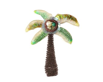 Parche de aplique de árbol de coco con bordado delicado y cuentas, suministros de parches de árbol con lentejuelas para abrigos, camisetas y disfraces.