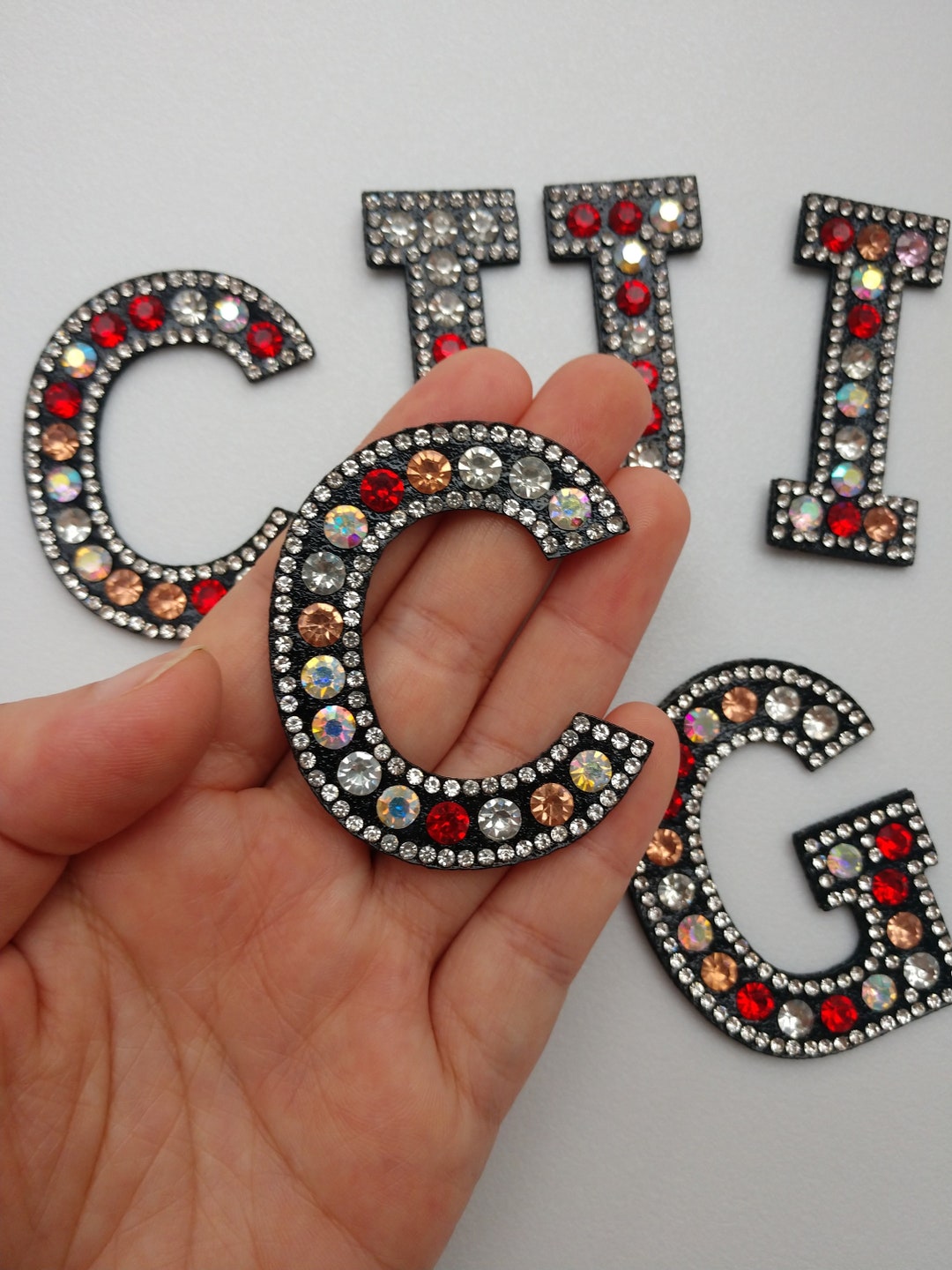 Colorful Diamond and Rhinestone Letters Iron on Applique Patch ...