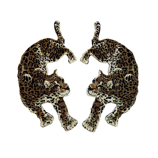 A Pair of Leopard Embroidered Applique Patch,Embroidery Leopard Patch for Clothing or Dress,Decorative Embroidery Appliques Patches