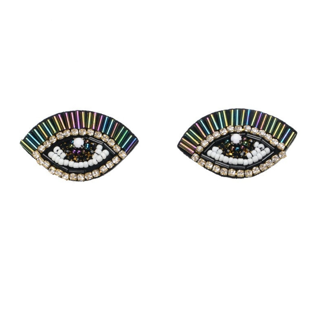 A Pair of Eye Embroidery Rhinestone Sequined Applique - Etsy