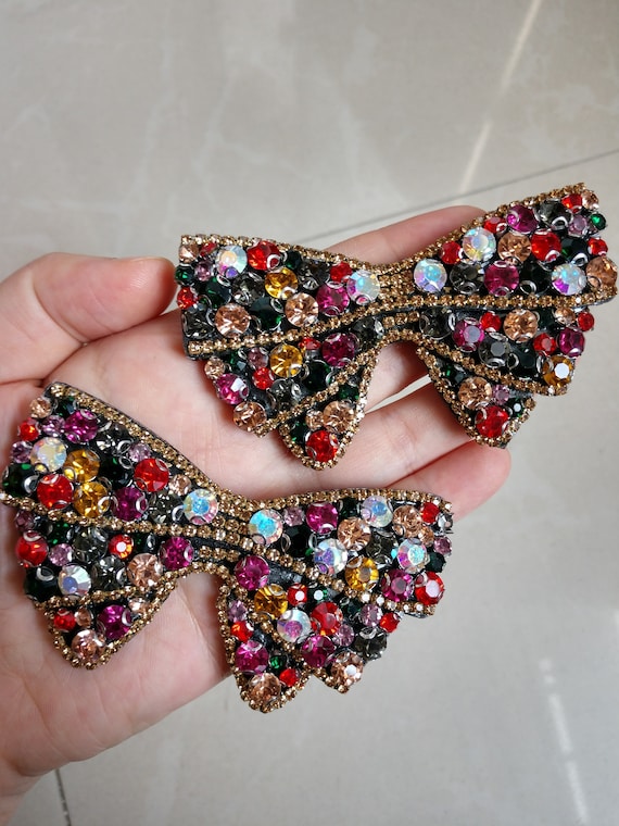 Delicate Embroidery Bow Sequined Beaded Applique Patch,Beaded Bow Patch Supplies for Coat,T-Shirt,Costume Decorative Appliques Patches