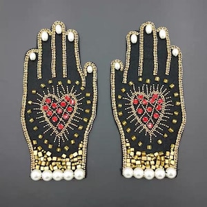 A Pair of Embroidery Rhinestone Hand Sequined Applique Patch,Beaded Hands Patch Supplies for Coat,T-Shirt,Costume Decorative Appliques Patch