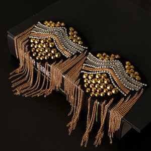 A Pair of Gold Studs Tassels Epaulet,Handmade Shoulder Pad,Gold Tassels Shoulder Decoration Epaulets,Shoulder Embellishment,Epaulets