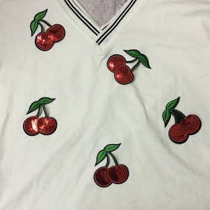 5 Pieces Red Cherry Sequined Applique Patch,Paillette Patch,Sequins Patch Supplies for Coat,T-Shirt,Costume Decorative Patch