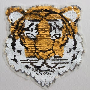 Tiger Head Sequined Applique Patch,Paillette Patch,Sequins Tiger Patch Supplies for Coat,T-Shirt,Costume Decorative Patches image 1