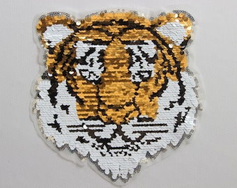 Tête de tigre Sequined Applique Patch, Patch de Paillette, paillettes tigre Patch fournitures pour manteau, T-Shirt, Costume patchs décoratifs