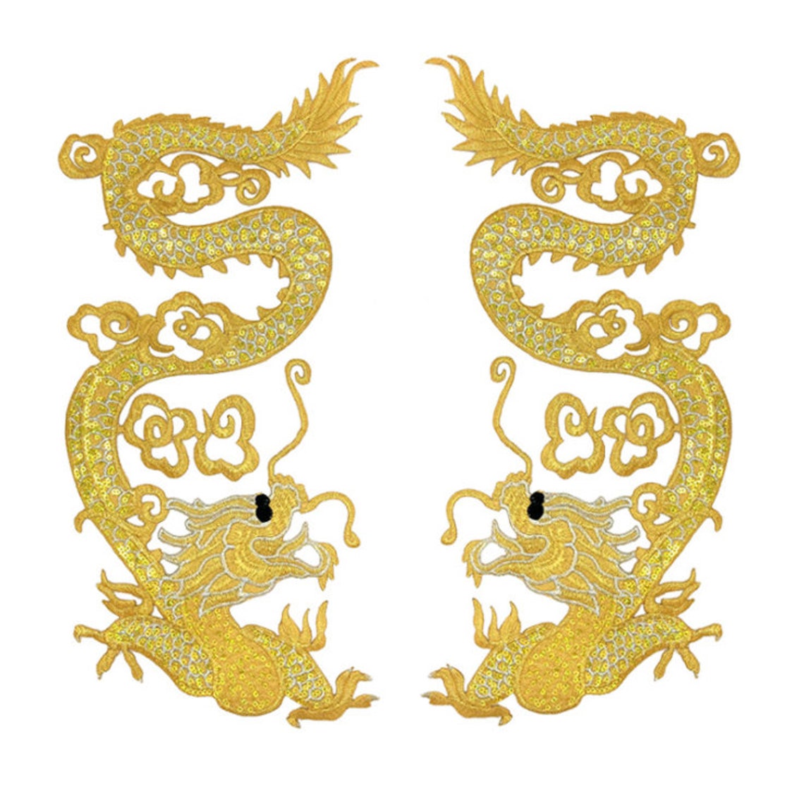 A pair of large gold dragon embroidery iron on applique  etsy A pair of large gold dragon embroidery iron on applique  etsy