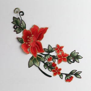 Delicate Embroidered Red Floral Applique Patches,Vintage Flower Patches for Clothing or Dress Decorative Embroidery Appliques