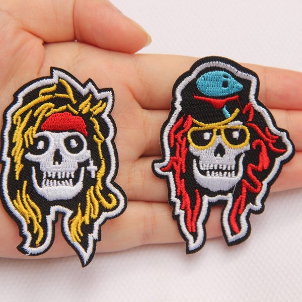 Rock Skull Embroidery Iron On Applique Patch,Embroideried Skull Patch Supplies for Coat,T-Shirt,Jeans,Decorative Iron on Patches