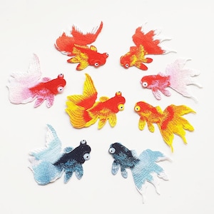 A Pair of Embroidered Iron On Goldfish Applique Patch,Iron On Fishes Patches for Clothing or Dress,Decorative Embroidery Appliques Patches