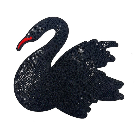 Sequins Swan Custom Patches Iron on Applique-Black
