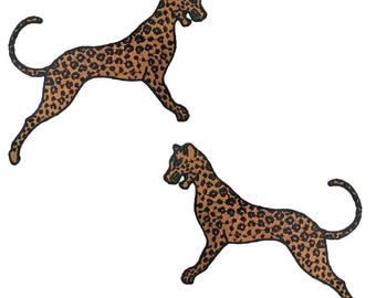 A pair of Leopard Embroidered Applique Patch,Embroidery Leopard Patch for Coat,T-Shirt or Jeans Decorative Embroidery Appliques Patches
