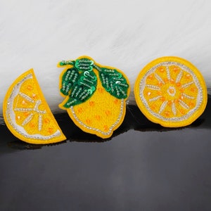 3 Pieces Lemon Embroidered Iron On Appliques Patch,Lemons Iron On Patch for t shirt,Jeans or Coat Embroidery Iron On Appliques Patches