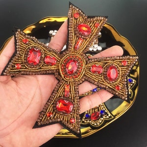 Delicate Cross Embroidery Rhinestone Sequined Applique Patch,Beaded Cross Patch Supplies for Coat,T-Shirt,Costume Decorative Applique Patch