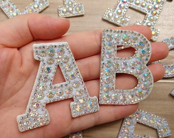 Colorful Diamond and Rhinestone Letters Iron on Applique Patch,Rhinestone Alphabet Supplies for Coat,T-Shirt,Clothing Appliques Patches