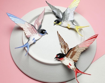A pair of Swallow Embroidery Iron on Applique Patch,Embroidered Birds Patch Supplies for Coat,T-shirt or Jeans Decorative Appliques Patches