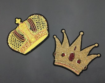 Gold Crown Rhinestone Applique: Embroidered Costume Patch