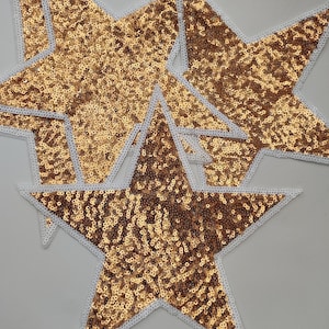 2 Pieces Gold Stars Iron on Sequined Applique Patch,Sequins Star Patch Supplies for Coat,T-Shirt,Costume Decorative Appliques Patches