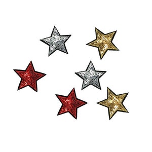 6 Pieces Stars Embroidery Sequined Iron on Applique Patch,Sequins Star Patch Supplies for Coat,T-Shirt,Costume Decoration Appliques Patches