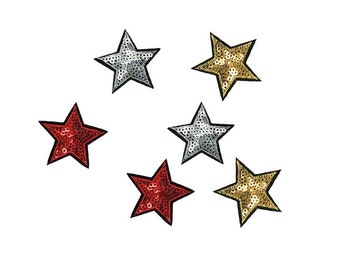 6 stuks sterrenborduurwerk lovertjes opstrijkbare appliqué, pailletten sterpatch benodigdheden voor jas, T-shirt, kostuumdecoratie appliqués patches