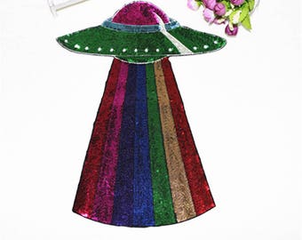 Large UFO Sequined Applique Patches,Sequins UFO Patch Supplies for Coat,T-Shirt,Costume Decorative Appliques Patches