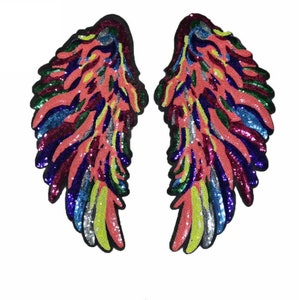 A Pair of Wing Sequined Applique Patch,Paillette Patch,Sequins Wings Patch Supplies for Coat,T-Shirt,Costume Decorative Appliques Patches