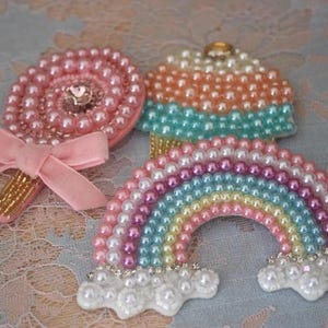 Decliate Embroidery Rhinestone Rainbow Applique Patch,Beaded Cake Patch Supplies for Coat,T-Shirt,Costume Decorative Appliques Patches