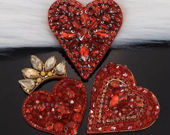 Delicate Heart Embroidery Rhinestone Applique Patch,Beaded Heart Patch Supplies for Coat,T-Shirt,Costume Decorative Applique Patches
