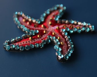 Delicate Starfish Embroidery Rhinestone Applique Patch,Beaded Starfish Patch Supplies for Coat,T-Shirt,Costume Decorative Applique Patches