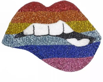 Mouth Sequined Applique Patch,Paillette Patch,Sequins Mouth Patch Supplies for Coat,T-Shirt,Jeans Decorative Appliques Patches