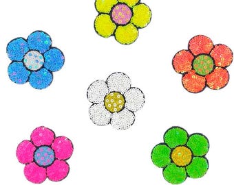 6 Pieces Colorful Flower Iron on Applique Patches,Paillette Patch,Sequin Flower Patch Supplies for Clothing or Dress Appliques Patches