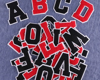 Rot oder Schwarz gestickte Buchstaben Applikation Patch, Stickerei Name Buchstaben Patch für T-Shirt oder Mantel, Dekoration Stickerei Applikationen Patches